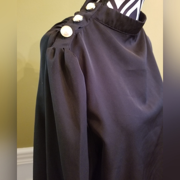 Verdusa Elegant Mock Neck Ruched Puff Long Sleeve Shirt Blouse - Picture 2 of 7